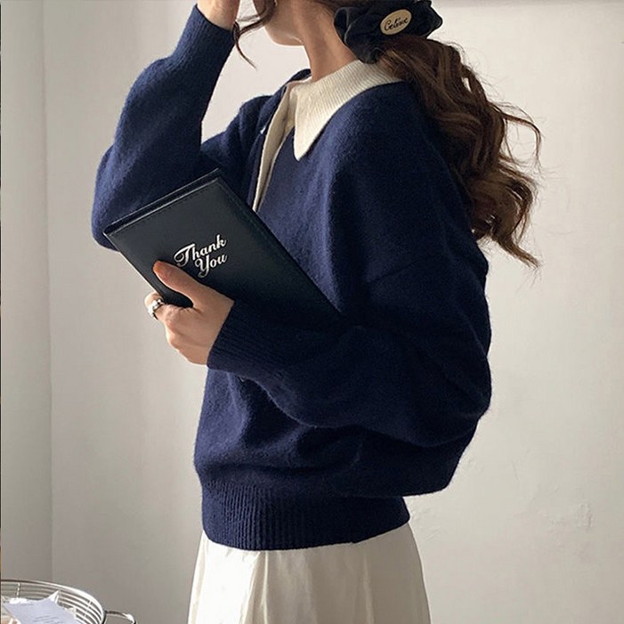 드마엘제이니  카라 긴팔 니트2color 간절기 데일리 니트