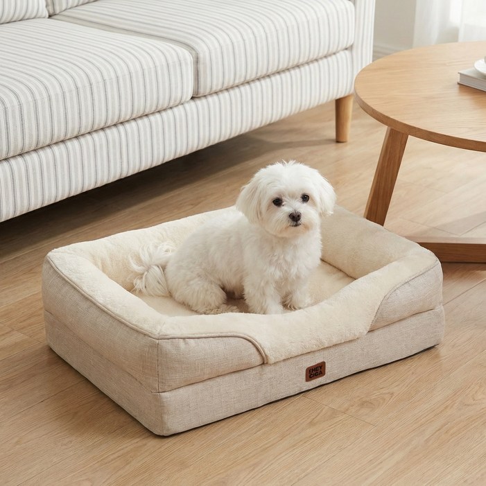 EHEYCIGA 메모리폼 정형외과 4면 보호 강아지방석 방수미끄럼방지 반려견 소파, 1개, 베이지색