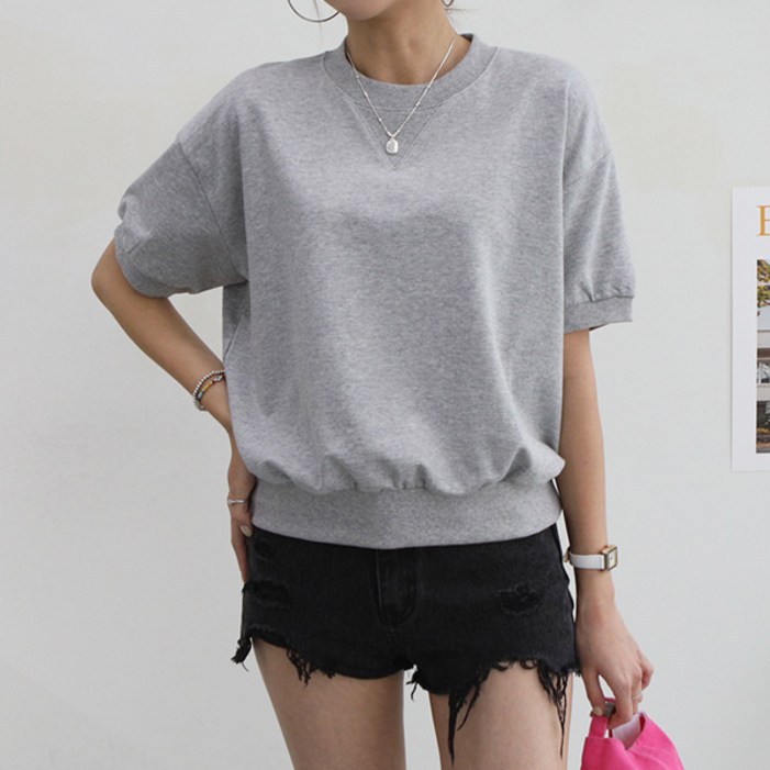 마이쏭 아이디삼각반팔맨투맨 여성용 빅사이즈 오버핏 롱티 반팔 데일리룩 박스티 루즈핏 신상 맨투맨 삼각 반팔맨투맨