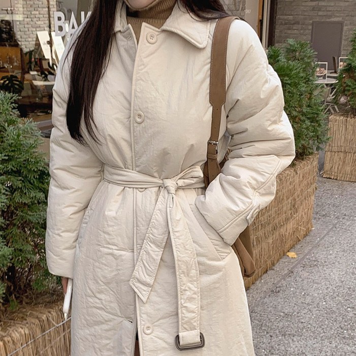 떳다그녀 포엘로 본딩솜 6온스 바바리 벨트 카라 고퀄 트렌치 코트 겨울 데일리 아우터 보온 롱패딩