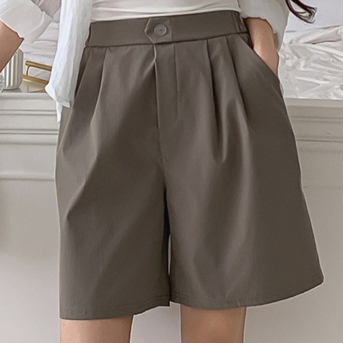 디즈마 여성 투핀턱 정장 반바지 뒷밴딩 슬랙스 팬츠