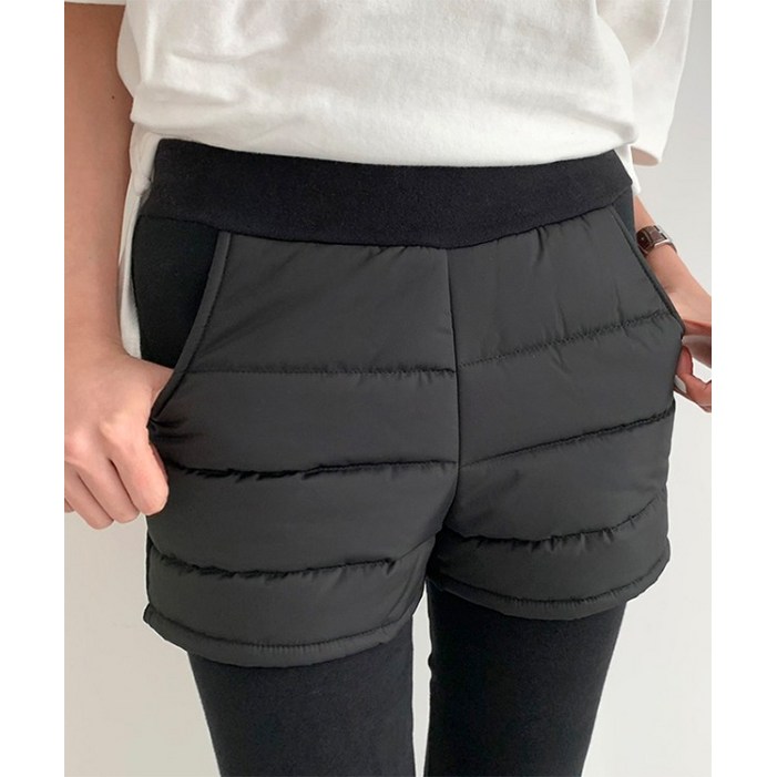 F XL 누빔 패딩 밴딩 밍크퍼 피치 기모 반바지레깅스 겨울 도톰 주머니