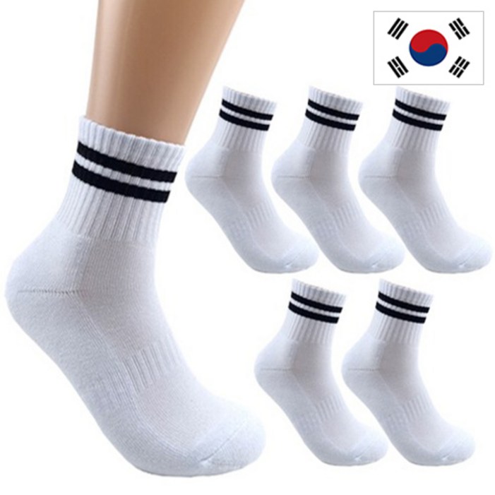 더베이직 남성용 두꺼운 이중쿠션 두줄 스포츠 중목 양말 6켤레