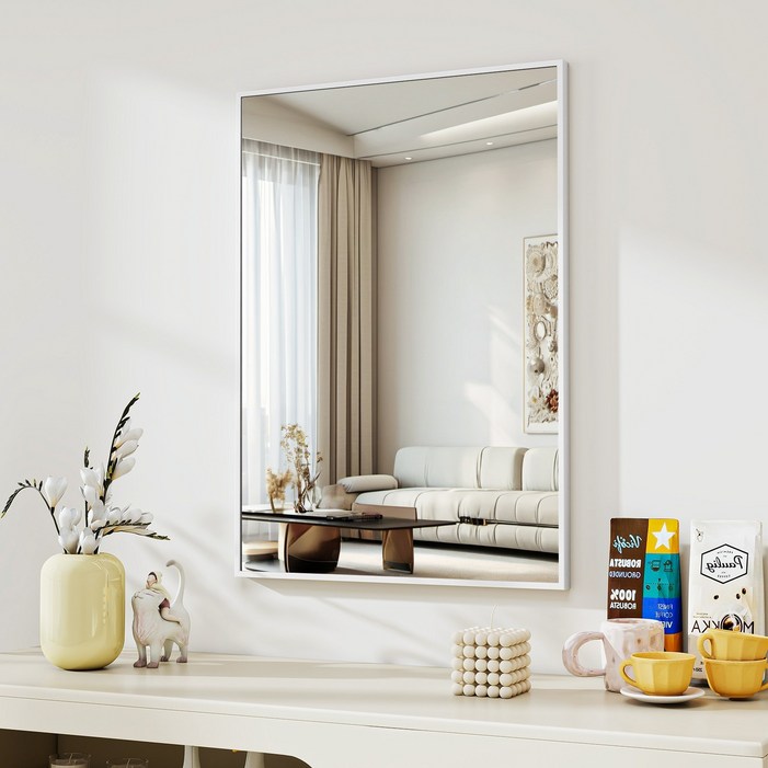 뷰티피크 사각형 벽거울 화장대거울 욕실거울 강화안전유리, 화이트60cm
