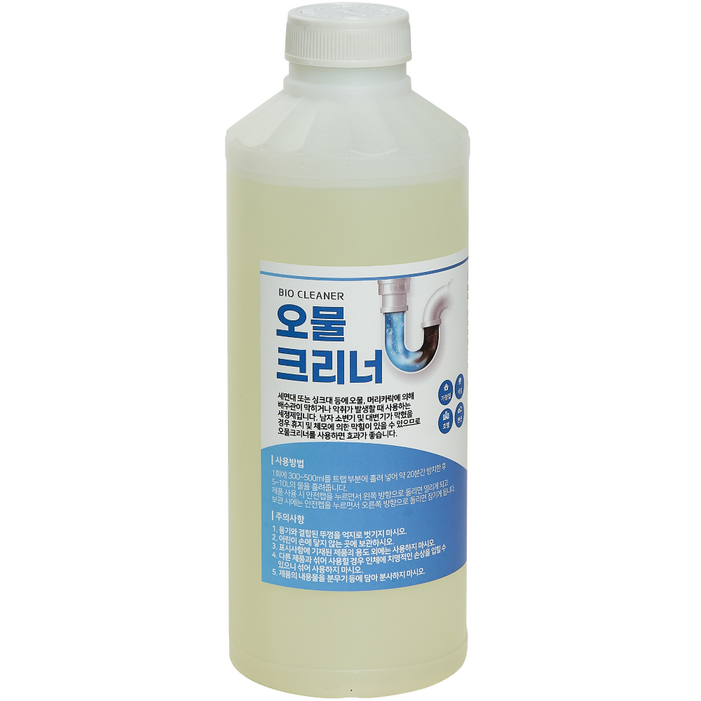 오물크리너 머리카락 휴지 분해 배관 막힘 화장실 욕실 청소 배수구 세척제 세정제 오물 용해, 1개, 1L