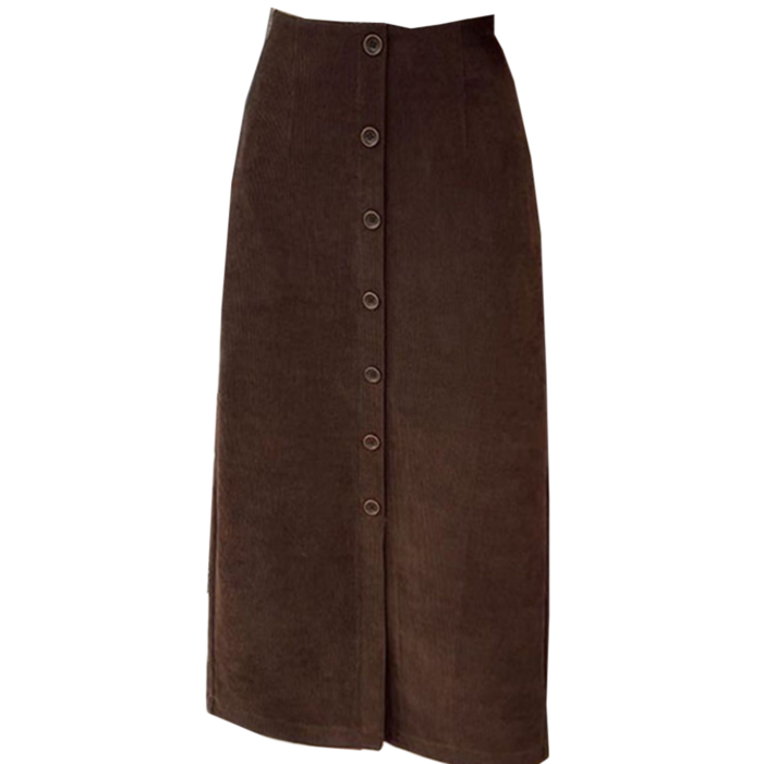 QEWBG    여성 가을 겨울 코듀로이 하이웨이스트 미디 스커트