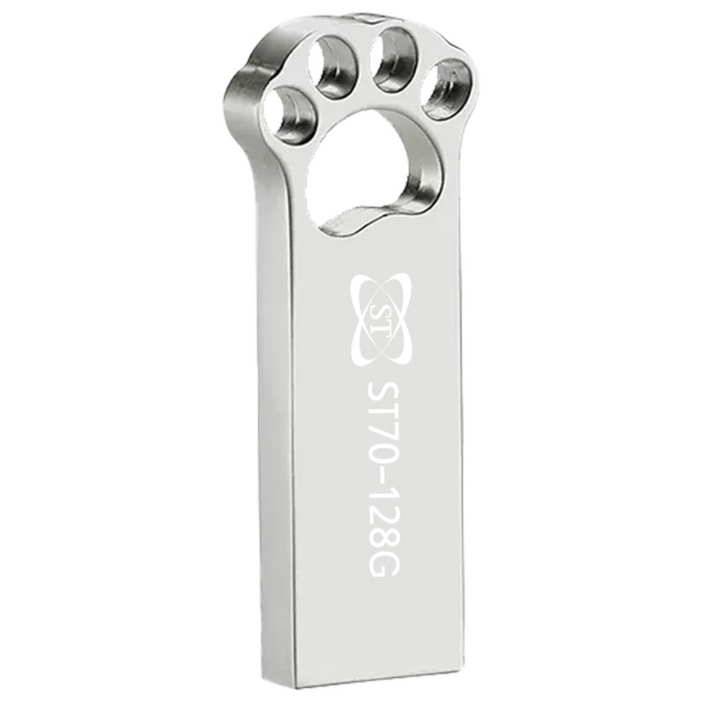 에스티원테크 ST70 USB 메모리 메탈재질 귀여운 고양이발바닥, 128GB, 실버