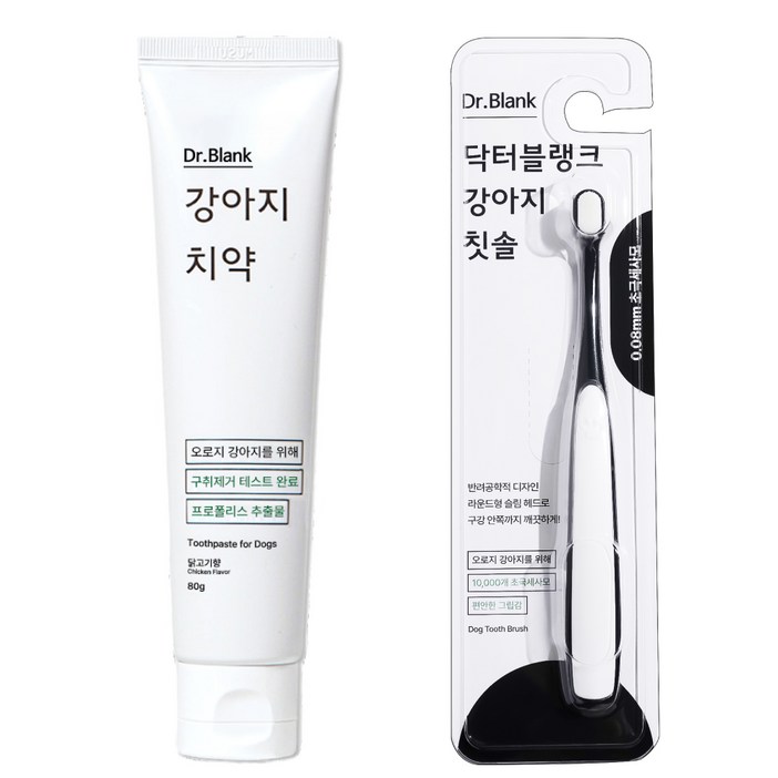 닥터블랭크 강아지 구강관리 치약 닭고기맛 80g 초미세모 칫솔 세트, 1세트