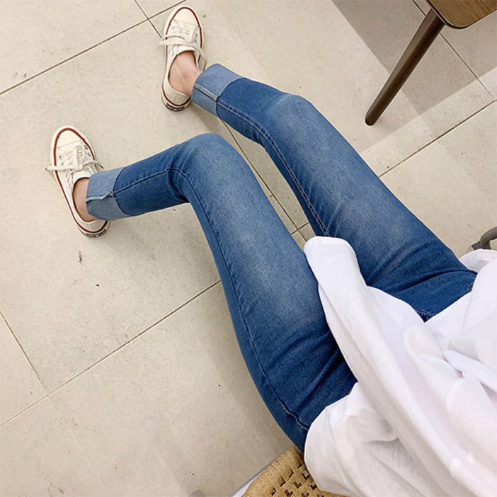 오키진 여성용 멋워싱 일자 롤업 청바지