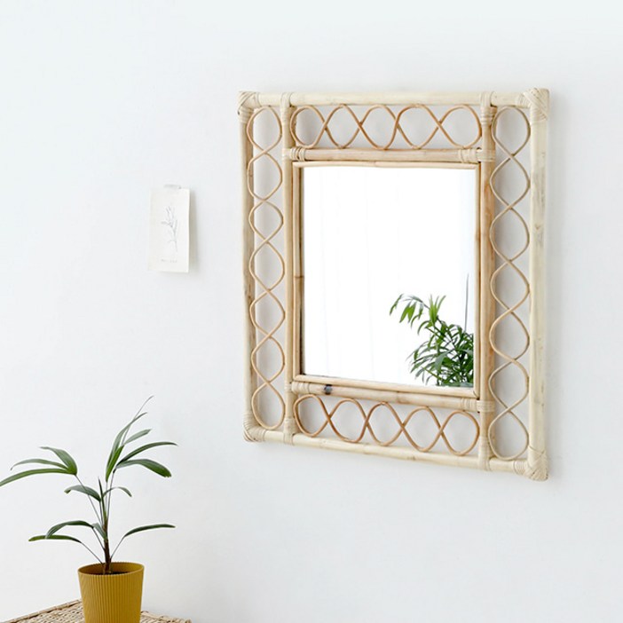 마켓비 KONDI 라탄 사각 벽거울 60 x 60 cm