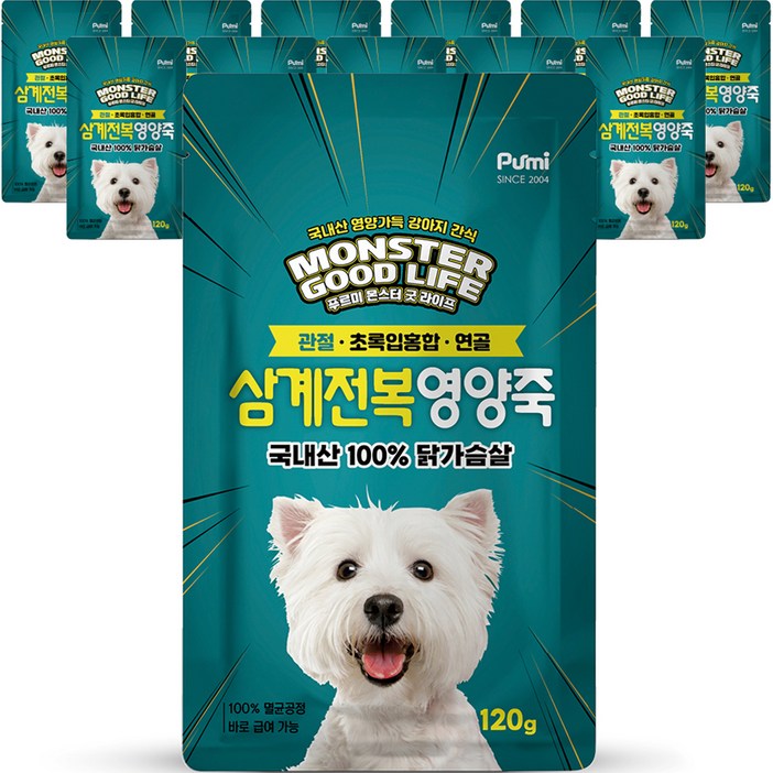 푸르미 강아지 몬스터 굿 라이프 영양죽, 삼계전복, 120g, 12개