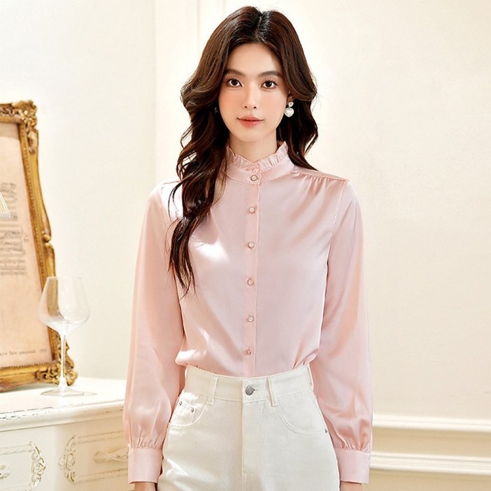 포플러앤씨 여성용 오델리나 새틴 프릴 블라우스 P25WBL091609