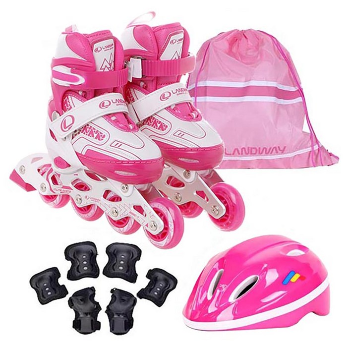 랜드웨이 아동용 마운트 인라인 스케이트  헬멧  보호대 3종  가방 세트
