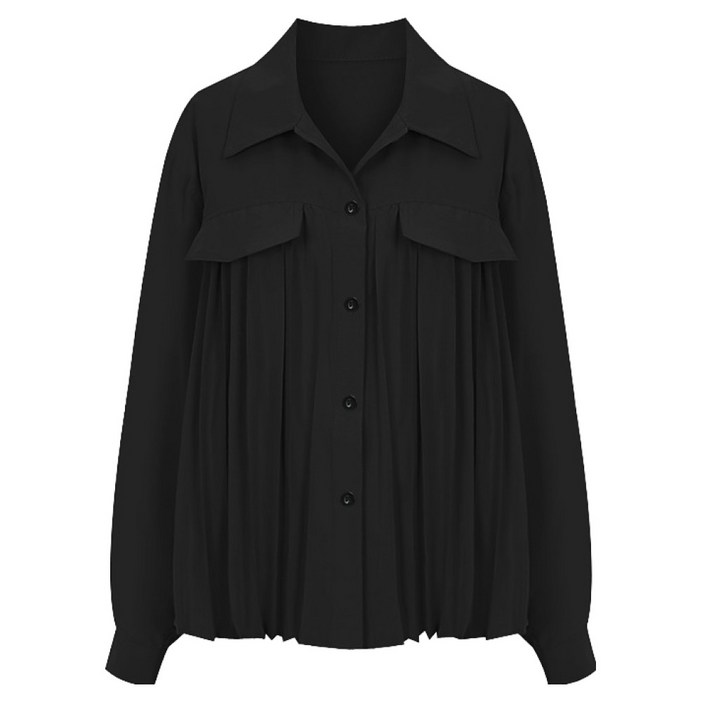 티뷰 카라 플랩 포켓 플리츠 블라우스 V6ACBL007