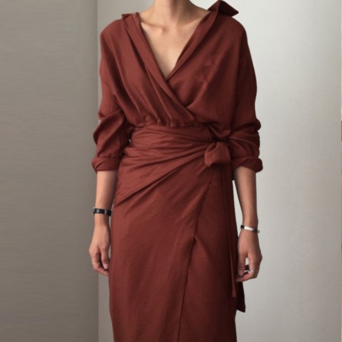 페이퍼먼츠 미디 랩 벨트 하객 내추럴 원피스 13731