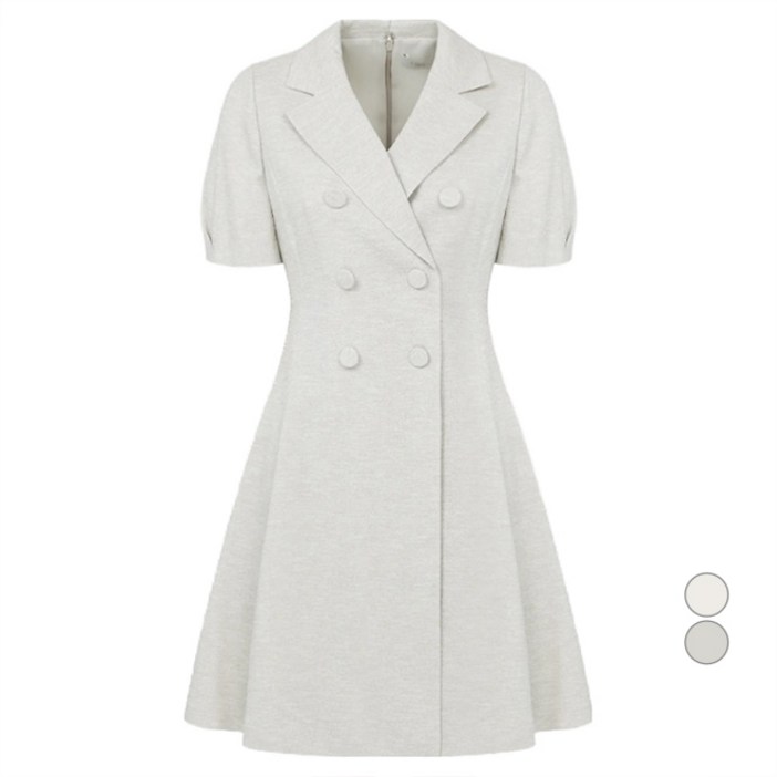 라인어디션 여성용 더블 버튼 A라인 카라 원피스