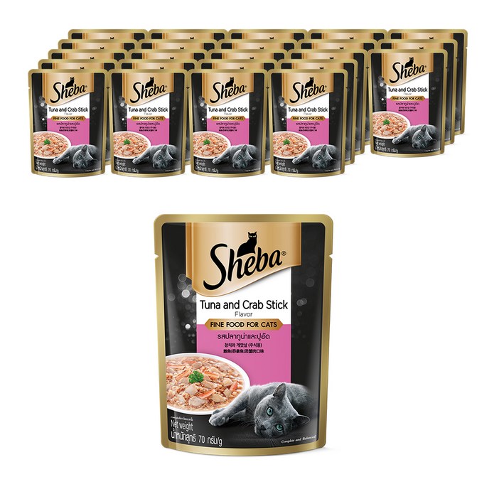 쉬바 고양이 주식 파우치, 참치와 게살, 70g, 24개