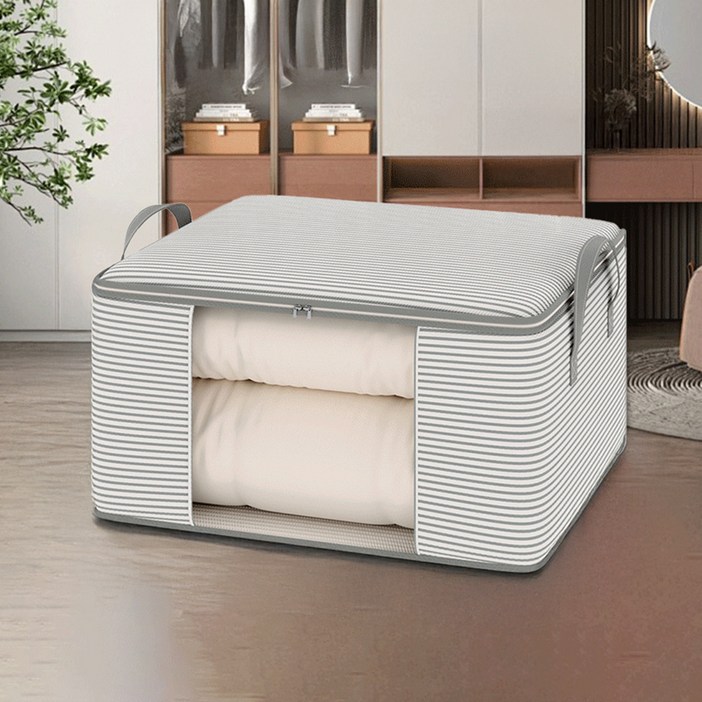리빙공감 스트라이프 손잡이 이불 정리 보관함