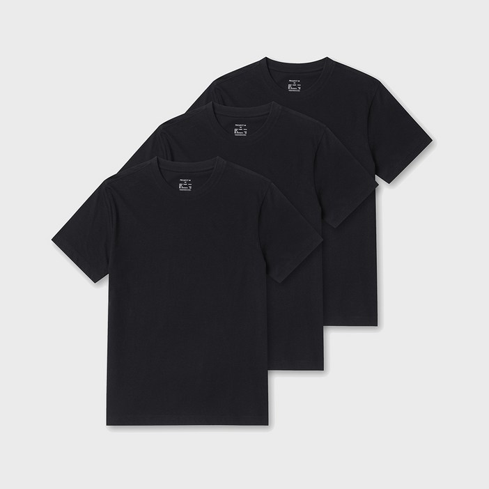 프로젝트엠 남녀공용 통기성 순면 30수 라운드 반팔티 3p