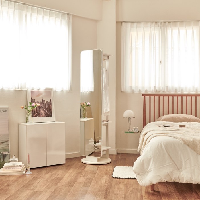 라망 크림 멜로우 회전 행거 전신 거울 1700 방문설치, 단일색상