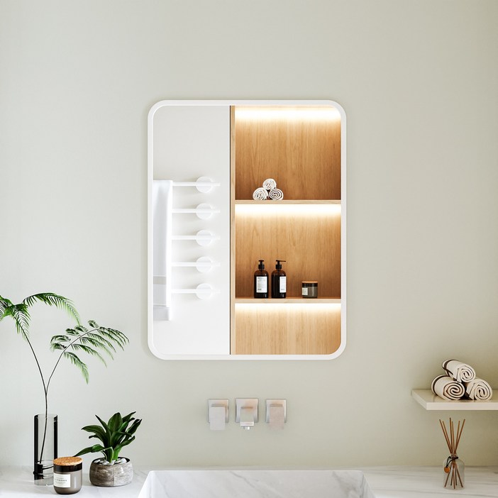 뷰티피크 라운드형 벽거울 화장대거울 욕실거울 강화안전유리, 화이트45cm