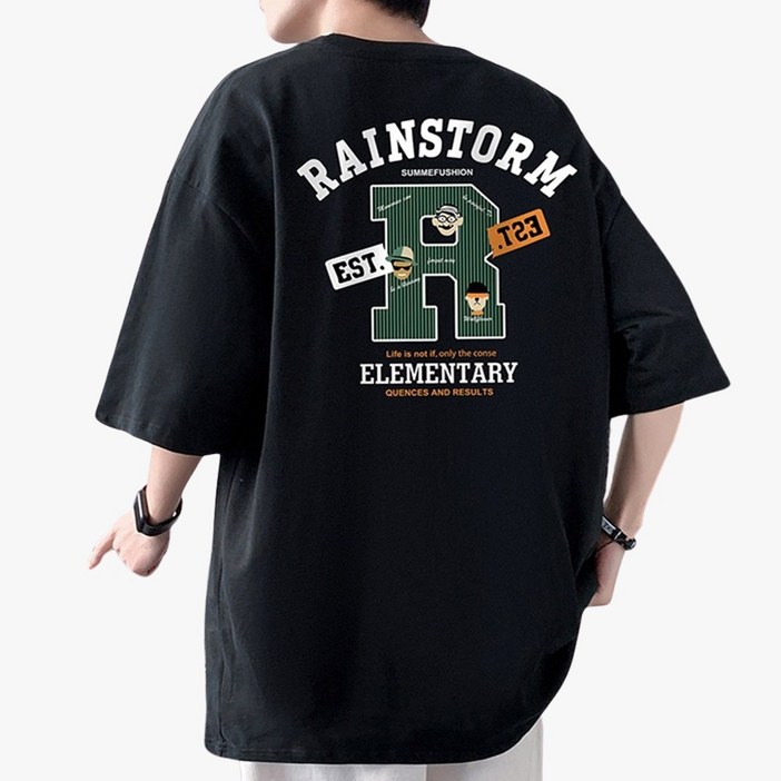 모던바이브 남자 프린팅 오버핏 반팔티 반팔 티셔츠