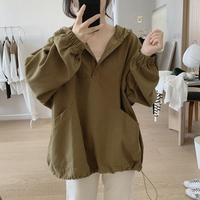 ORZQU 여성 후드 맨투맨 4color 빅포켓 밑단 스트링 봄 가을 빅사이즈 맨투맨