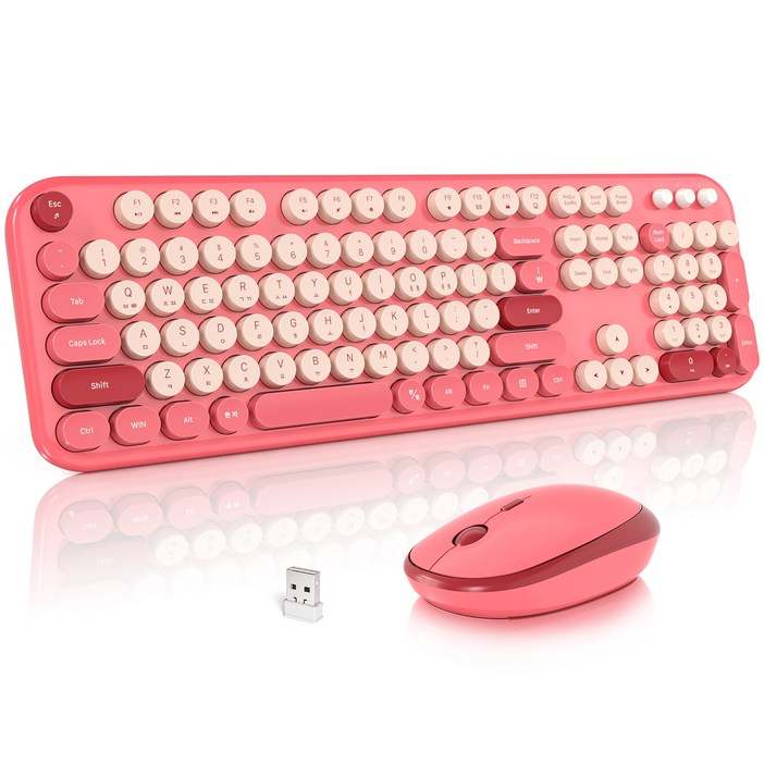 GEEZER 무선키보드마우스세트 귀여운 레트로 키보드 마우스 세트, 일반형, 혼합 핑크, SMK693M2AG