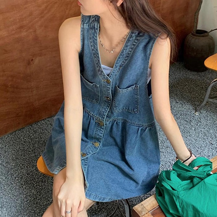 대박난박양 데님 뷔스티에 미니 원피스