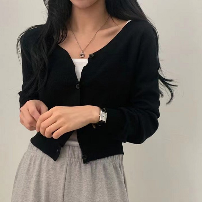 라라홀리 모던 심플 브이넥 슬림 숏 니트 가디건