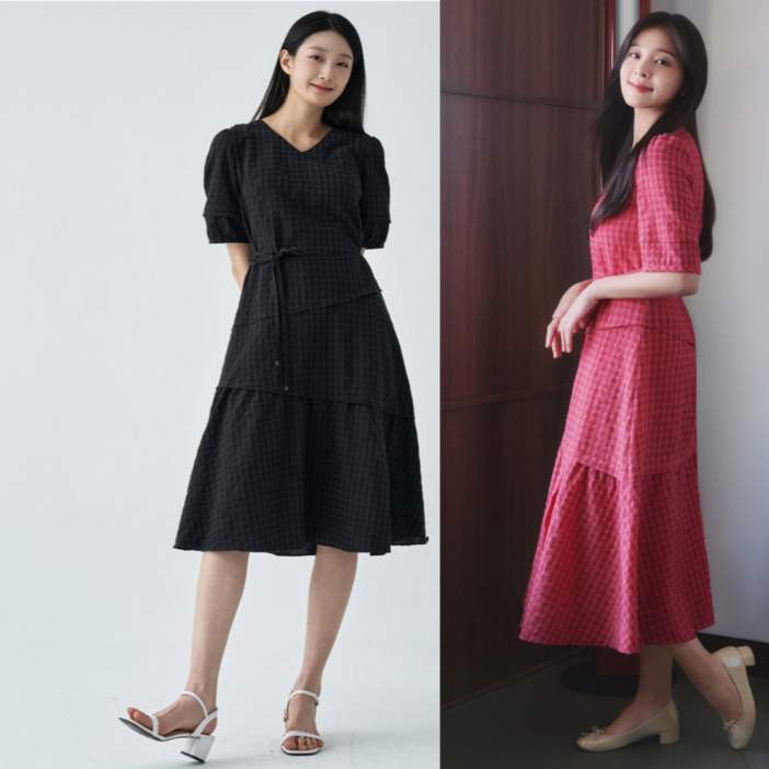 [지센창원]여성 깅엄체크 플레어 원피스 2색 LCOPO529