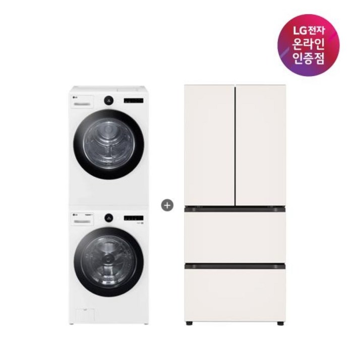 (LG전자) (세트상품) TROMM 세탁기건조기(23kg/20kg/화이트)+DIOS 오브제컬렉션 김치톡톡 402L(4도어/베이지) (FX23WA-20WQ+Z408MEEF23)