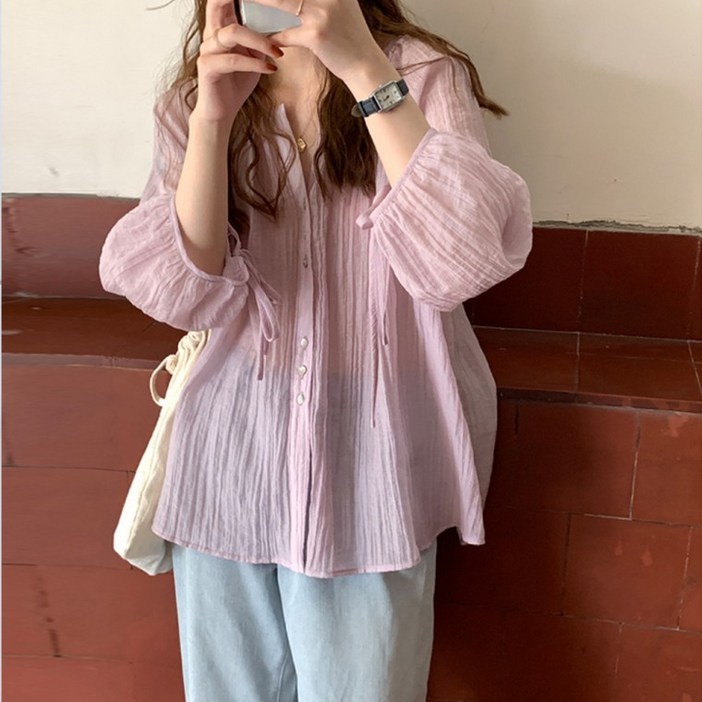 위드기프트 바스락 블룸 셔츠형 블라우스