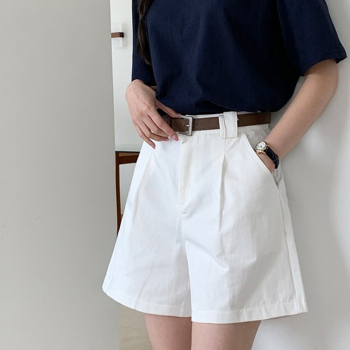 앤샵 4부 반바지 여성용 A라인 핀턱 와이드 라나 여름 4부 팬츠3color