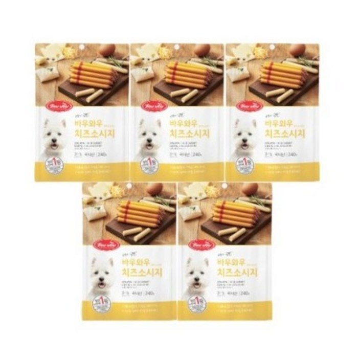 바우와우 치즈 소시지 14p x 5개 강아지 애견 간식, 5개, 240g