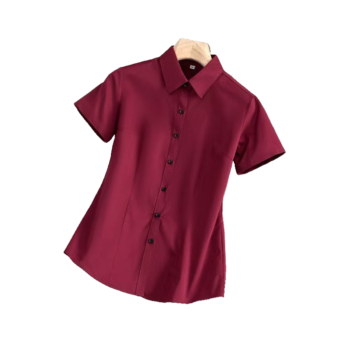 여성용 빅 사이즈 면접 유니폼 남방 심플 슬림핏 블라우스 반팔셔츠 뉴타임즈 02CW2501