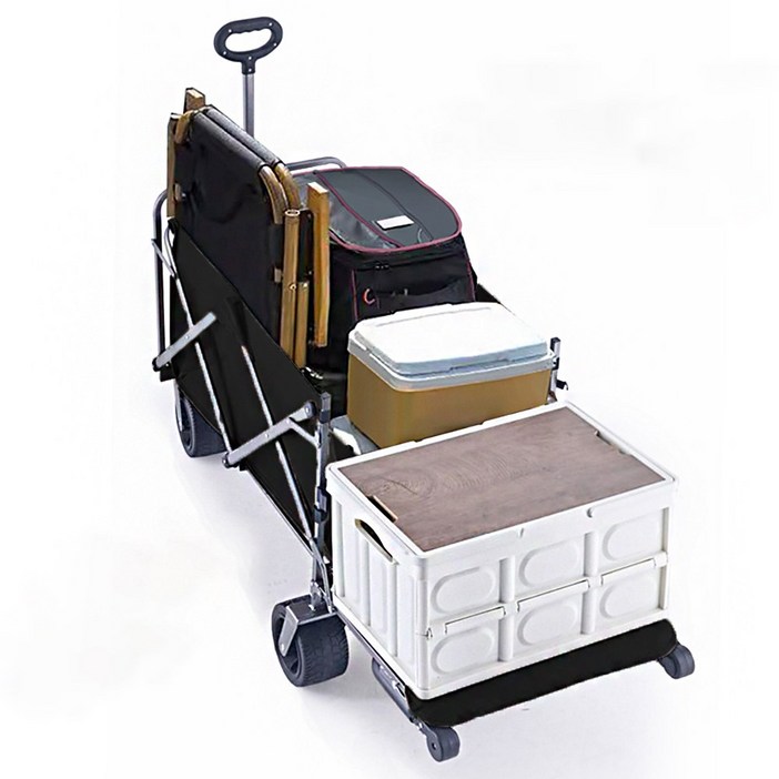 초대형 푸시 캠핑 웨건 300L 뒷문개방 카트, 1개, 블랙