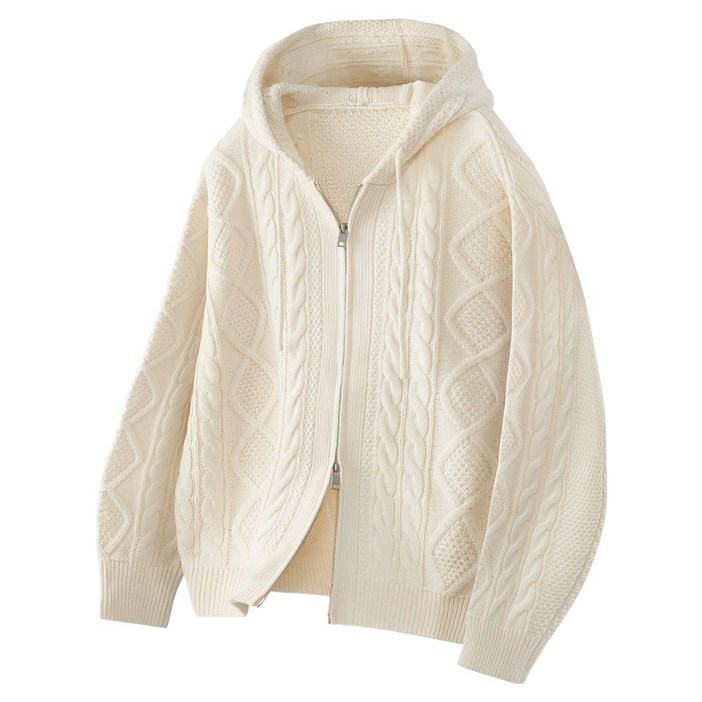 팀스핏 남성용 오버핏 2WAY 아란 꽈배기 니트 후드집업 5Color