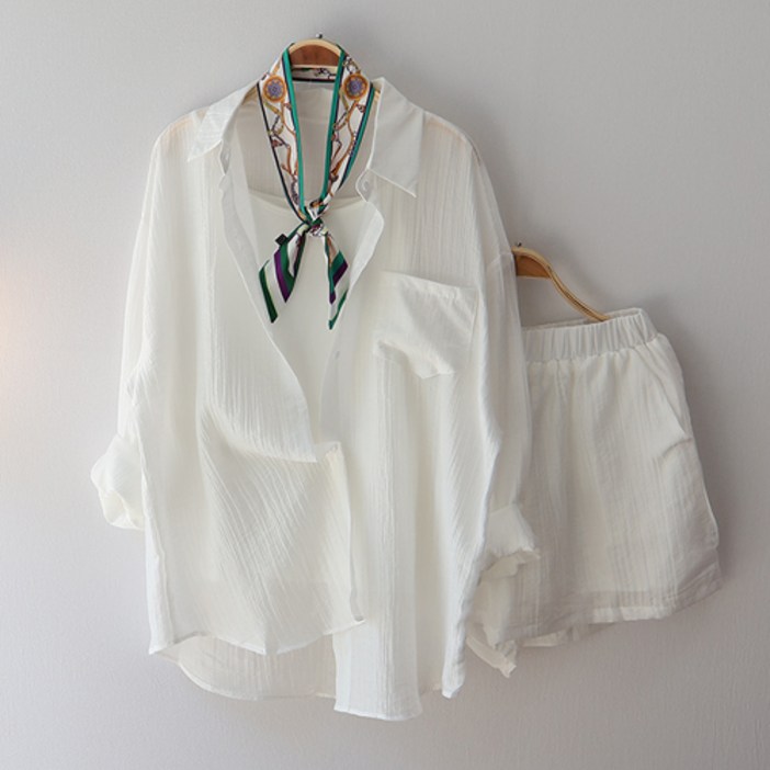 긴팔 남방 밴딩 반바지 줄리 셔츠 투피스 세트