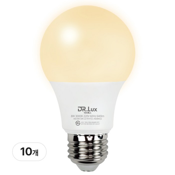 닥터룩스 LED 전구 8W, 전구색, 10개