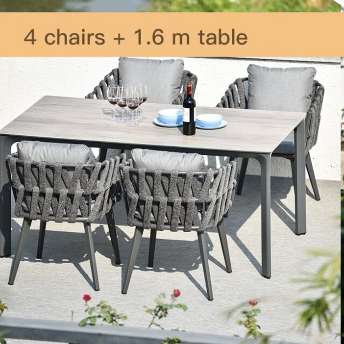 야외 테이블 세트 테라스 정원 소파 야외 테이블과 의자 간단한 안뜰 여가 테라스 가구 세트 호텔 현대적인 디자인 발코니 미니멀리스트 가정, 1.6m 테이블 세트