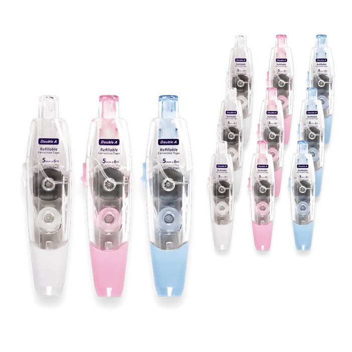 더블에이 클릭 수정테이프 화이트 노크식, 12개, 6m