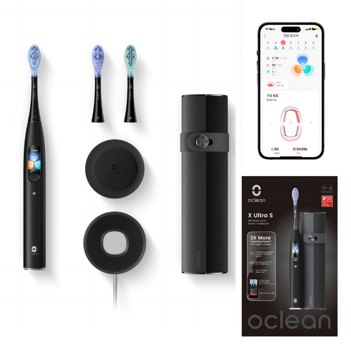 공식수입 오클린 Oclean 고급 음파 전동칫솔 X Ultra S 전용APP연동 AI 음성 양치 가이드, 1세트, 블랙, X Ultra S
