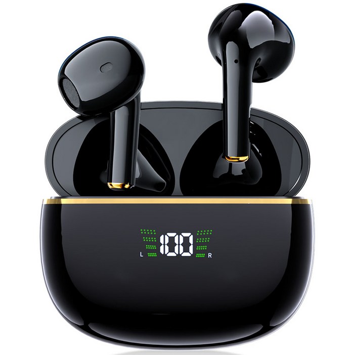 SMIRIA 노이즈 캔슬링 무선 이어폰 블루투스 5.3 자동 페어링 방수 배터리 잔량 확인, 블랙