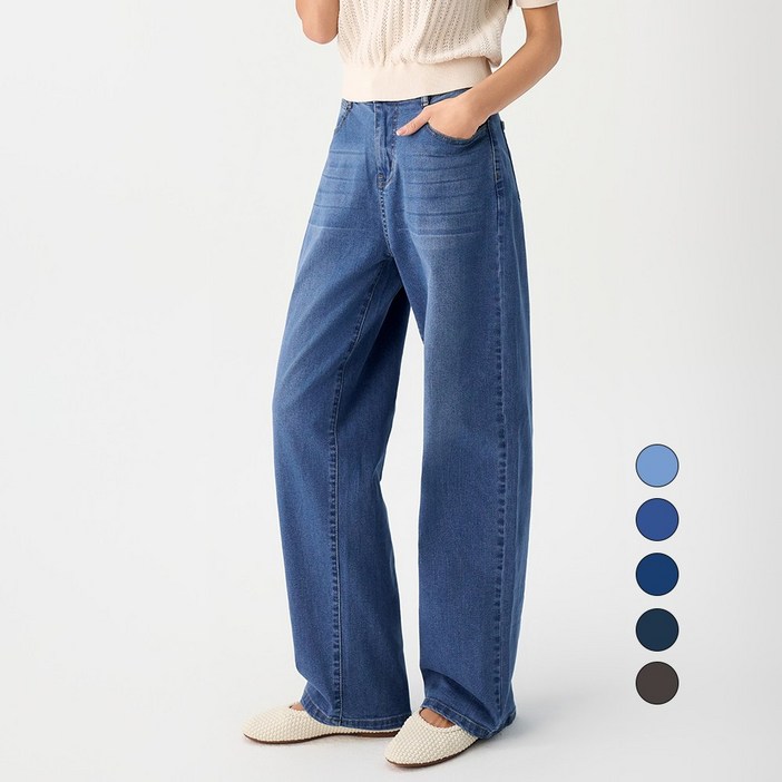 엘블로썸 여성 [숏,기본,롱] 스판 리얼 와이드 허리편한 히든밴드 청바지