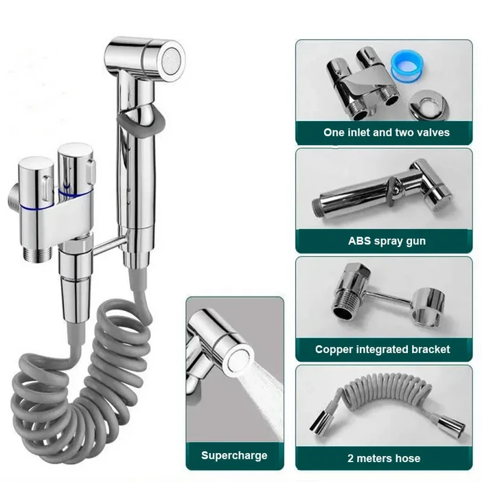 스테인레스 스틸 휴대용 화장실 분무기 비데 수도꼭지 샤워 헤드 위생 더블 콘센트
