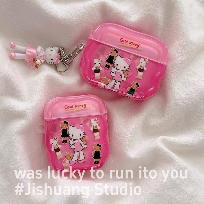 티류으스  캐릭터 핑크색 흑색스킨 키티 AirPods 4세대 에어팟케이스 호환 키링 세트