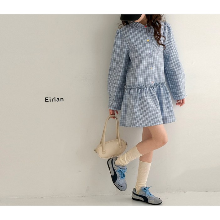 해피유통 패셔너블한 체크 긴팔 원피스 봄가을용 활기찬 디자인 디자인14세 이상