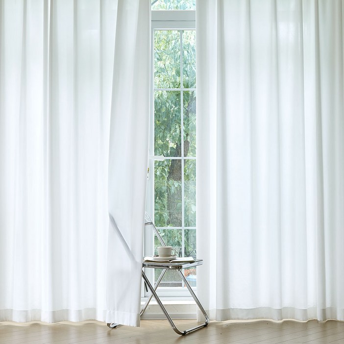 사라하우스 비침없는 밀크화이트 쉬폰 차르르 2배 나비주름형 커튼