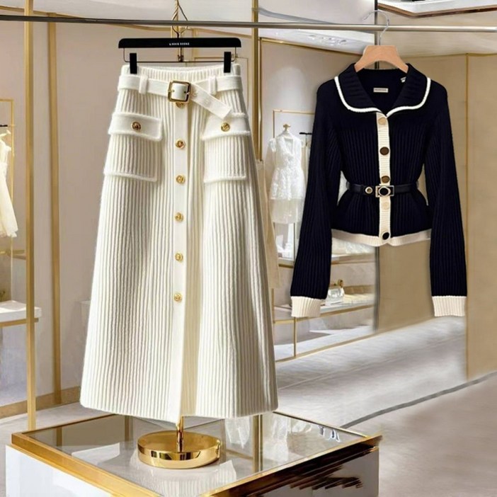 해피유통   여성용 패션 세트 니트 스웨터 스커트 겨울 투피스  BBJJ001